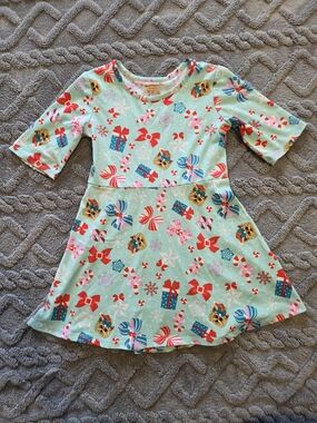 Nickelodeon Mint Holiday Bow & Gift Print Dress with Red and Blue Accents